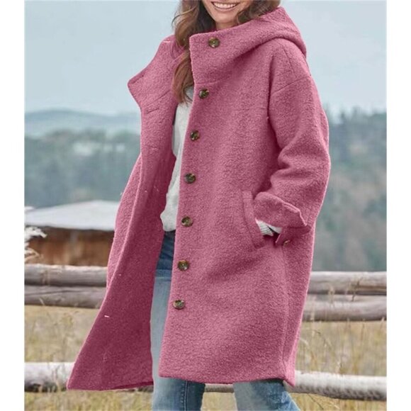 Women's Rose Red Fall Winter Casual Oversized Leather Blazer Jackets Trench Coat - Picture 3 of 3